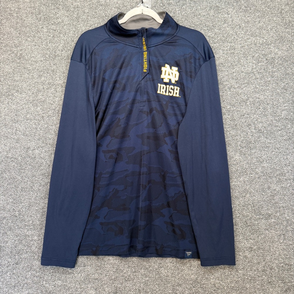 Notre Dame Fighting Irish Shirt Mens XL Blue Camouflage 1/4 Zip Pullover Stretch
